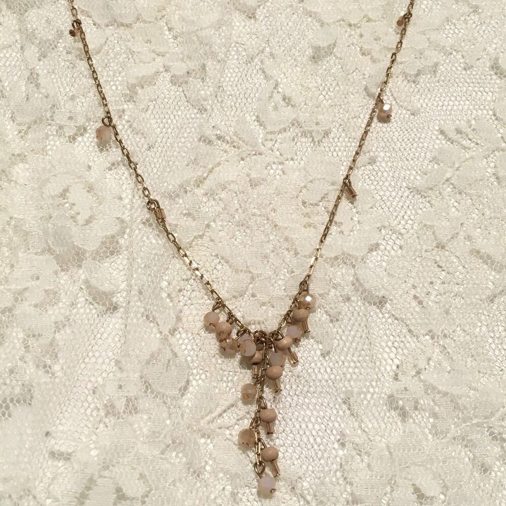 Dainty Chain Lariat Necklace Rose Gold Tone Pink Blush Beads